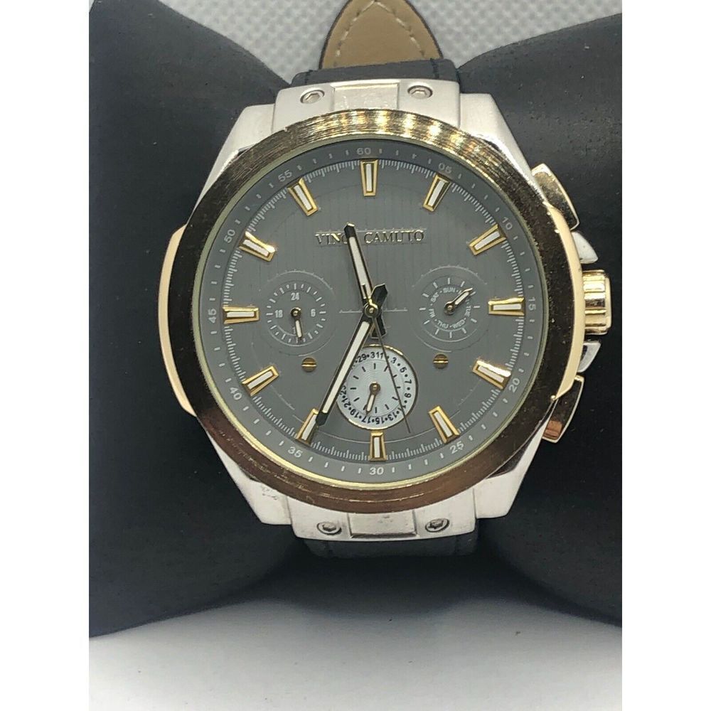 Vince Camuto Unisex Black Leather Analog Grey Dial Quartz Genuine Watch OP281